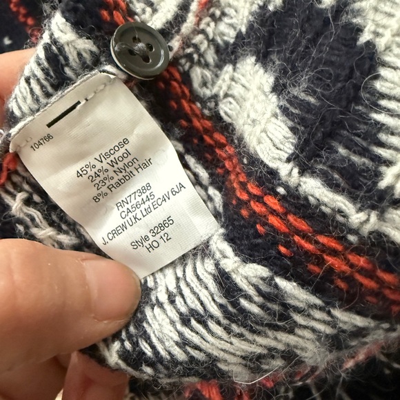 J. Crew navy blue and orange sweater with bird and cat winter pattern, small. - Picture 6 of 6